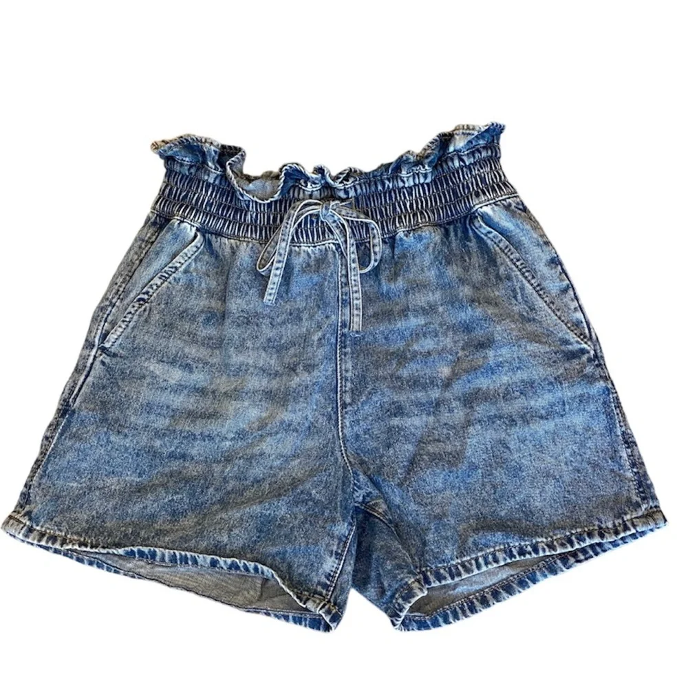 Francesca’s Indigo Rein Paperbag High Waist Denim Shorts Blue S Retro